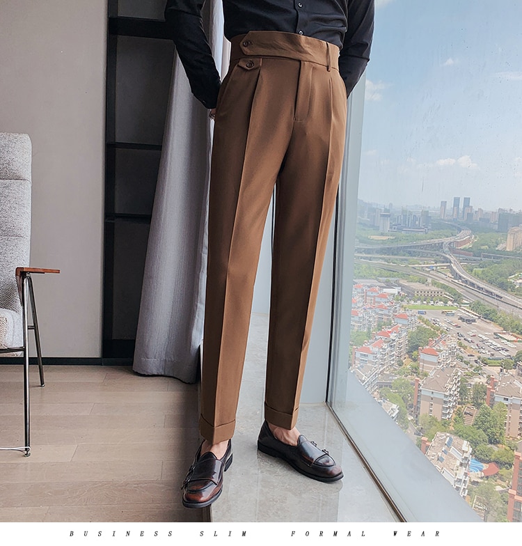 Stile britannico autunno nuovo solido Business Casual pantaloni da uomo abbigliamento semplice tutte le partite abbigliamento formale pantaloni da ufficio dritto 36