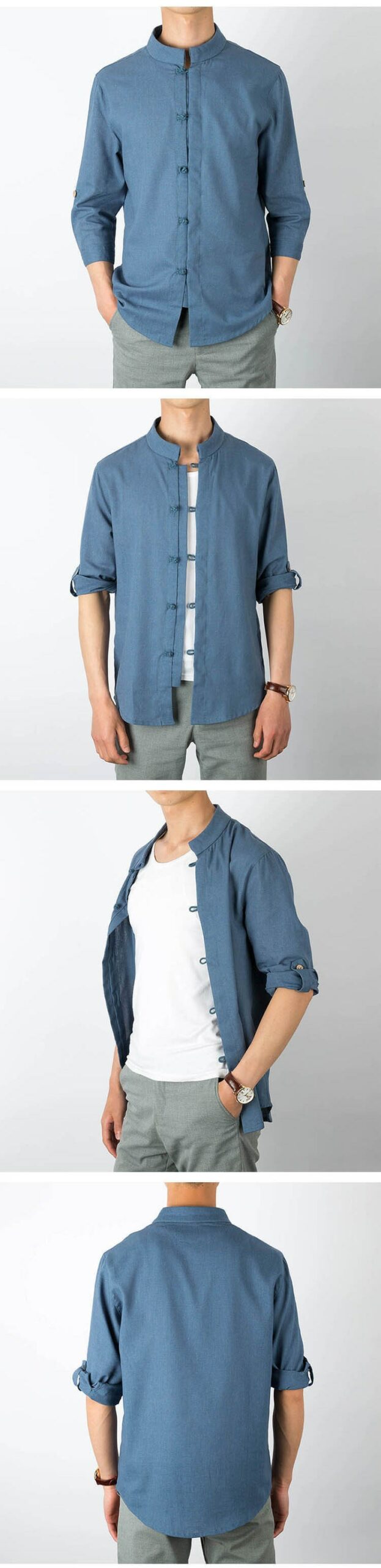 2021 camicie di lino in cotone stile cinese da uomo nuove camicia di lino Casual a maniche a tre quarti Vintage da uomo camicia a tinta unita 5XL