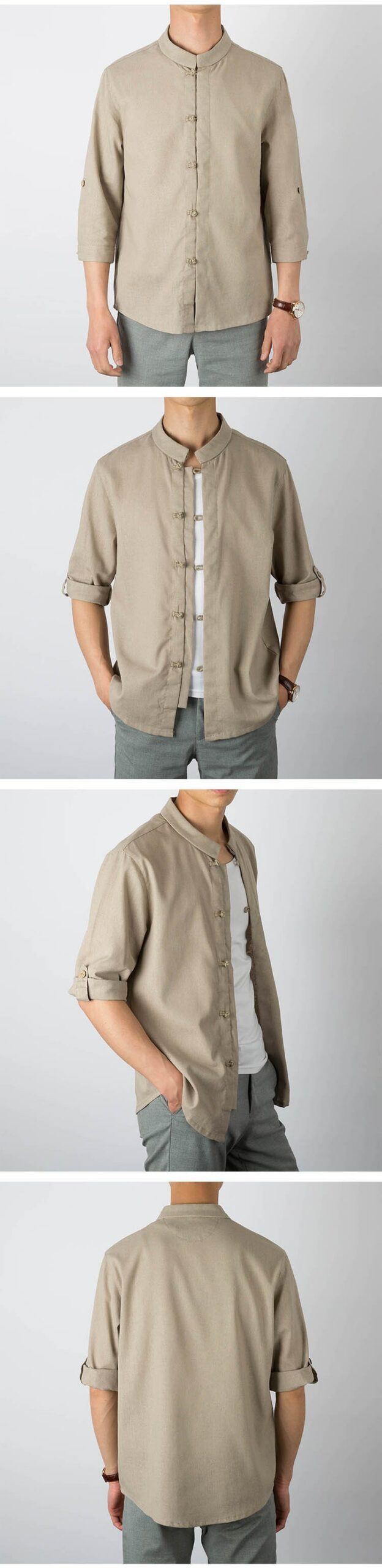 2021 camicie di lino in cotone stile cinese da uomo nuove camicia di lino Casual a maniche a tre quarti Vintage da uomo camicia a tinta unita 5XL