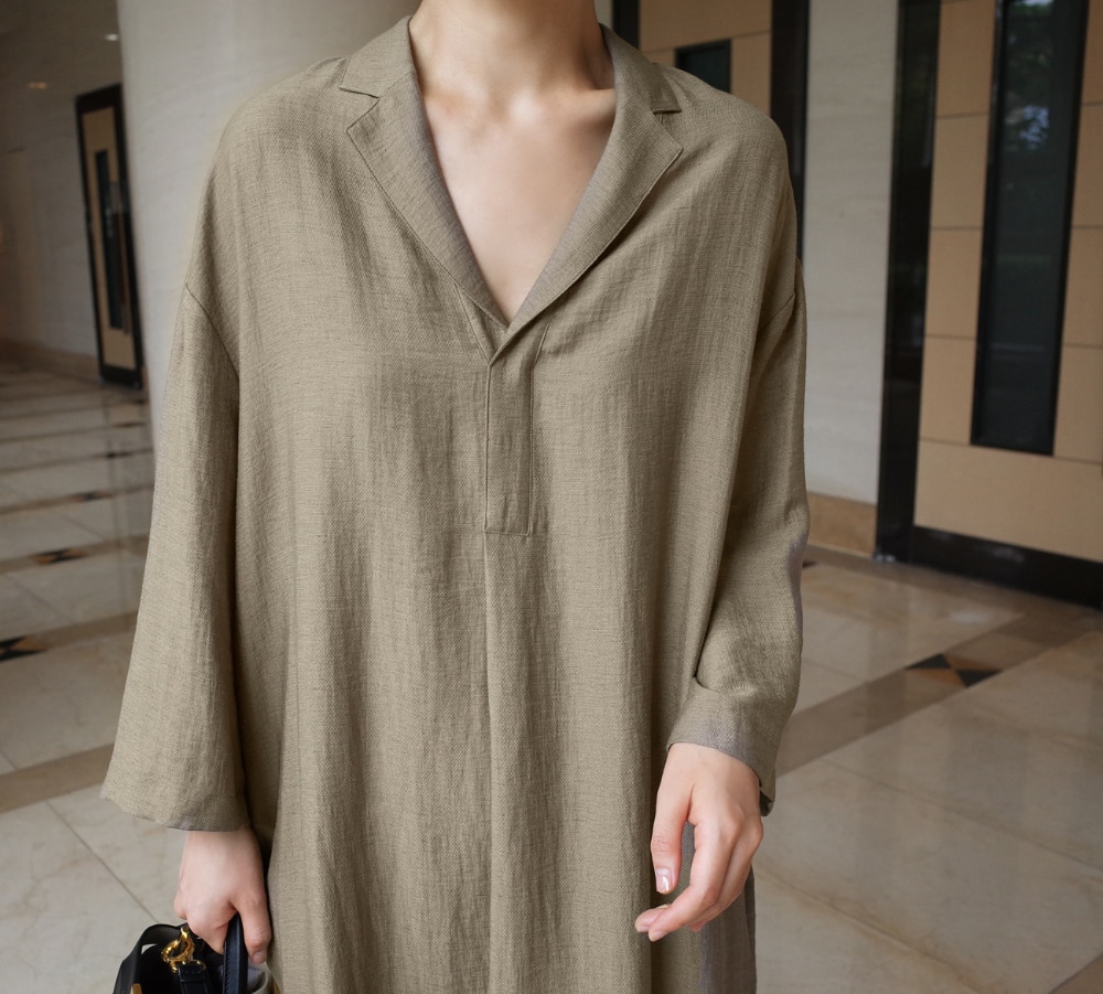 TVVOVVIN nuovo abito Pullover a manica lunga da donna coreano scollo a v allentato abito di lino diviso Casual di grandi dimensioni 0ZTT