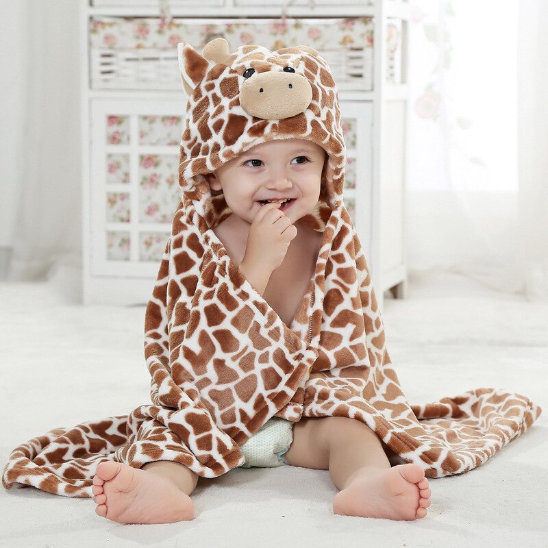 100cm simpatico orso a forma di bambino accappatoio con cappuccio morbido neonato asciugamano da bagno giraffa coperta Cartoon Patter asciugamani