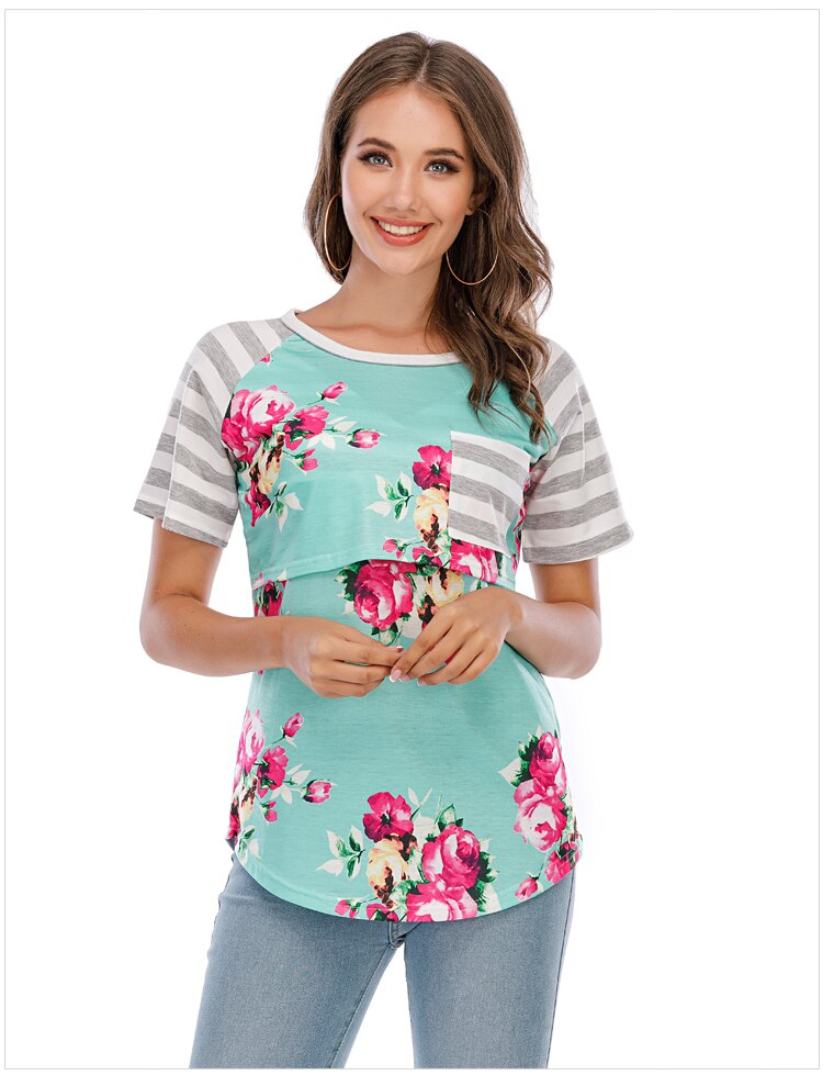 2021 abbigliamento Casual premaman donna incinta top allattamento T-Shirt allattamento gravidanza camicia a maniche corte a righe premaman