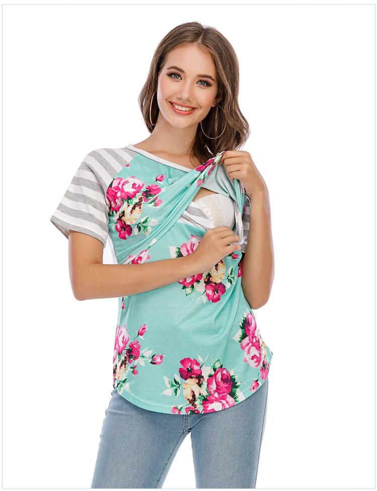 2021 abbigliamento Casual premaman donna incinta top allattamento T-Shirt allattamento gravidanza camicia a maniche corte a righe premaman