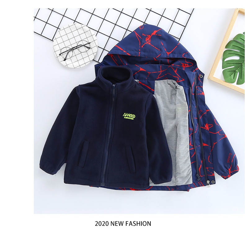 (a cap detachable) boy movement triad ski-wear, qiu dong outfit 2021 new cuhk children removable add wool coat