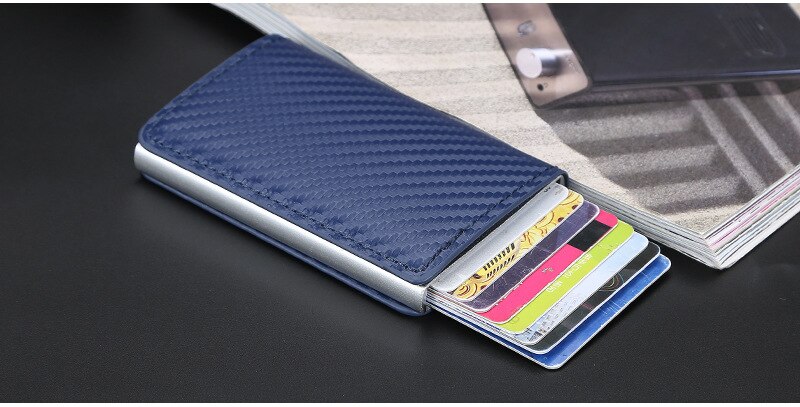 CEXIKA Anti RFID blocco ID porta carte di credito portafoglio portafoglio uomo Business alluminio carbonio sottile Mini borsa per piccoli soldi portafogli