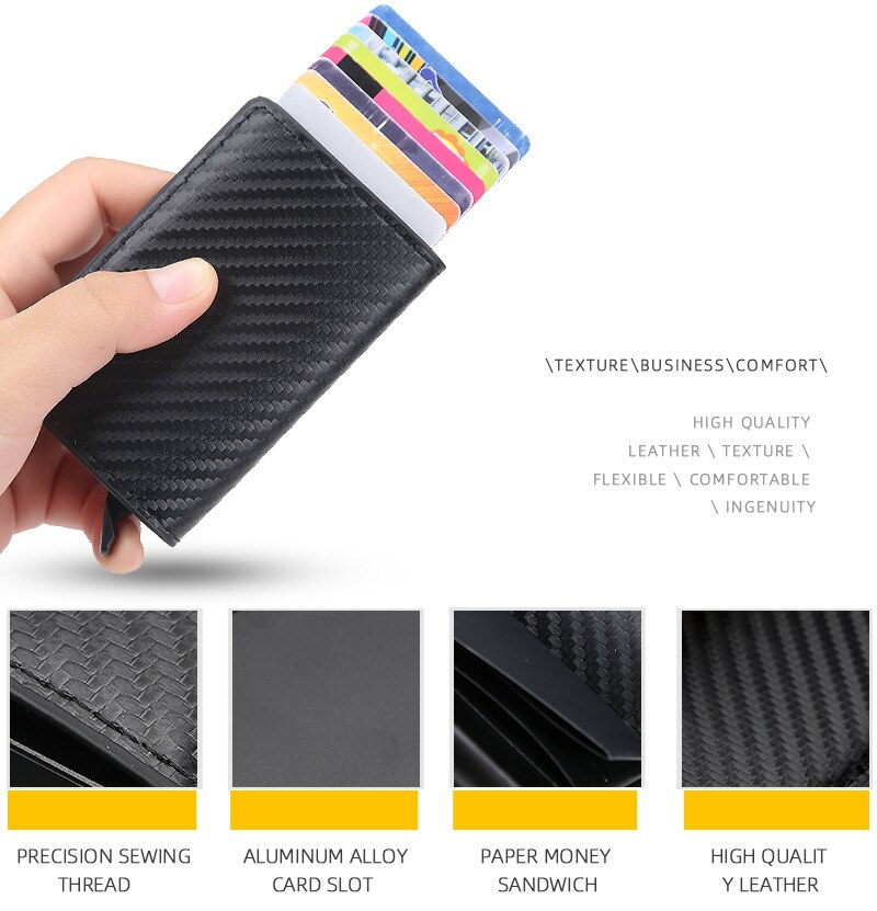 CEXIKA Anti RFID blocco ID porta carte di credito portafoglio portafoglio uomo Business alluminio carbonio sottile Mini borsa per piccoli soldi portafogli