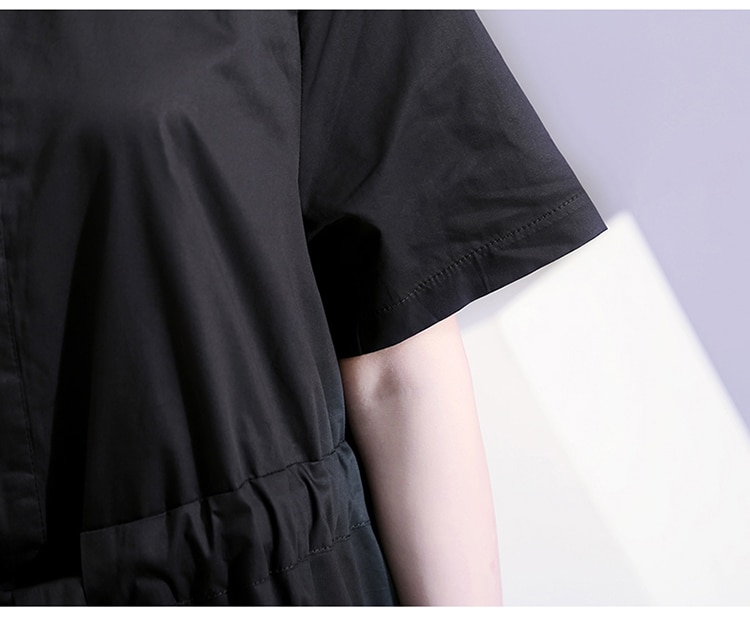 Stile coreano nuova estate donna nero bianco stampato camicia lunga cintura abito Plus Size Casual Vintage grandi abiti abito allentato 5128
