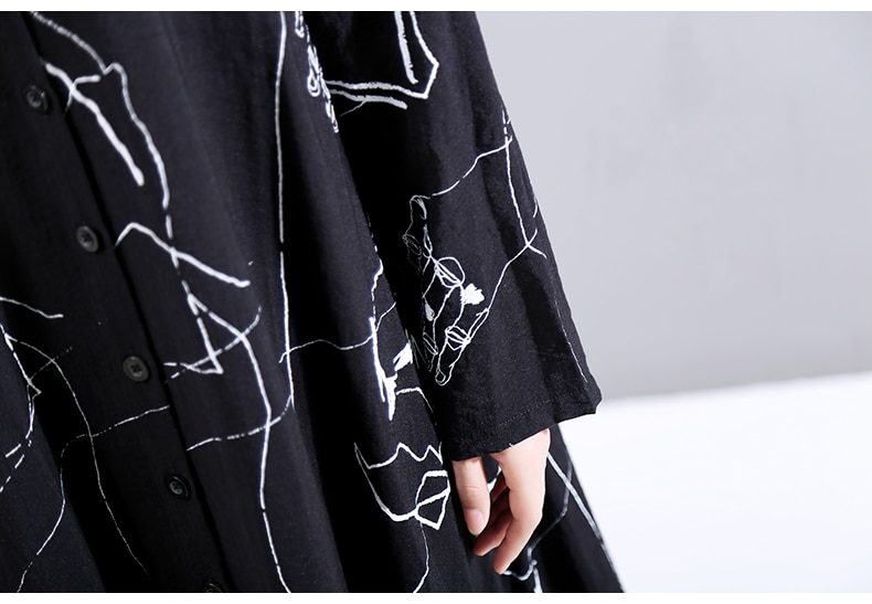 Manica lunga primavera Plus Size camicia Vintage nera strisce abito Chiffon stampato volant stile giapponese vestibilità ampia abito 6505