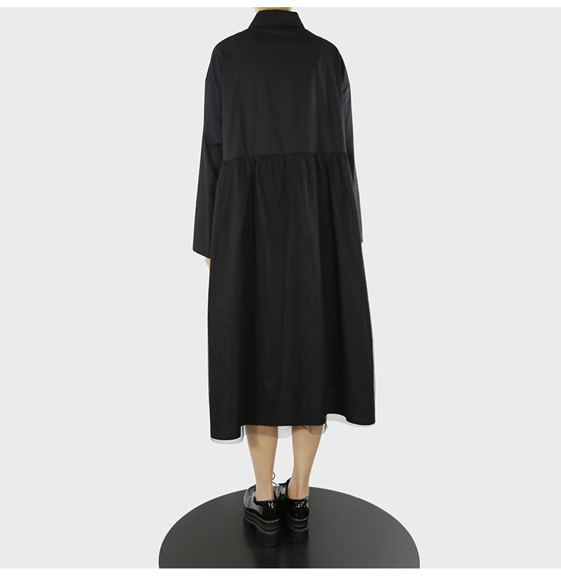 Donna manica lunga Big Size nero Patchwork stampato camicia abito stile giapponese Casual Streetwear Robe mjq01