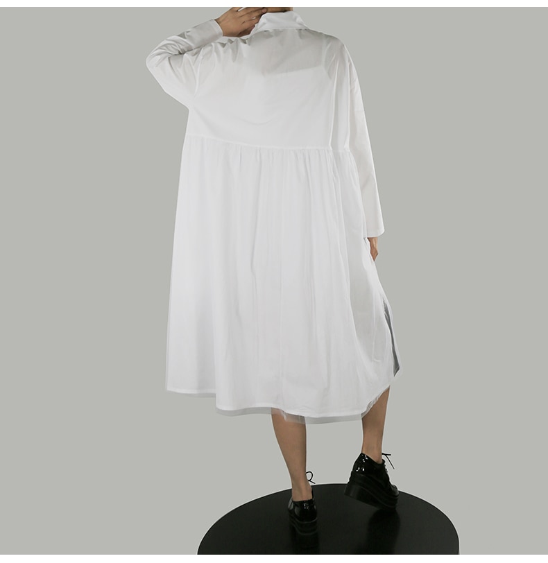 Donna manica lunga Big Size nero Patchwork stampato camicia abito stile giapponese Casual Streetwear Robe mjq01