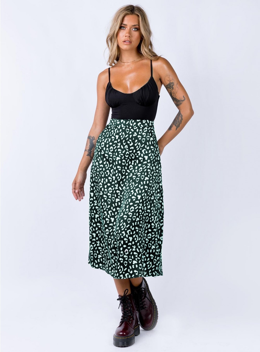 Leopard Printed Split Skirt