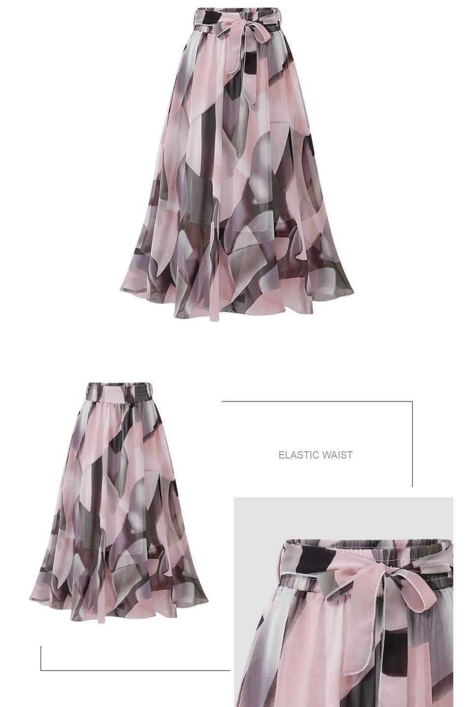 Patterned Chiffon A-Line Midi Skirt for Women